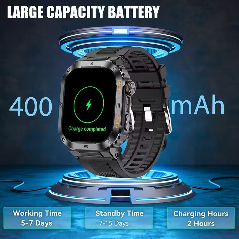 TitanTrek Rugged Smartwatch — Wireless Call, Outdoor Fitness.