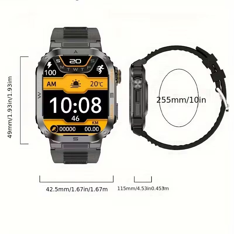 TitanTrek Rugged Smartwatch — Wireless Call, Outdoor Fitness.