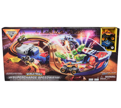 Monster Jam Supercharge Speedway Playset with 2 Monster Trucks