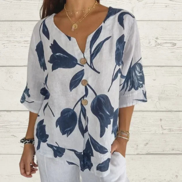 Alba - Floral V Neck Blouse